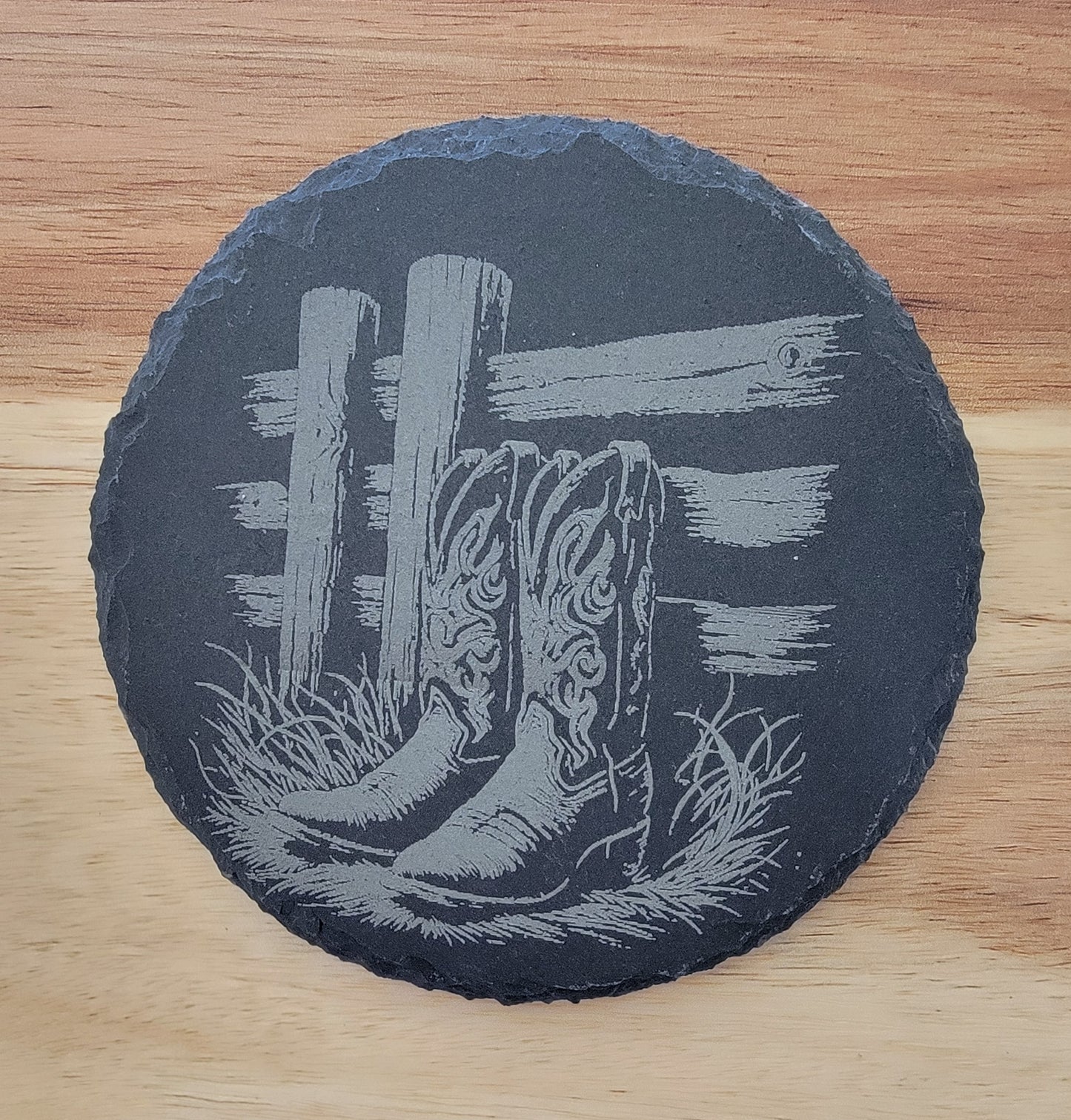 Slate Coaster / Cowboy Boots & Fence