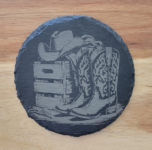 Slate Coaster / Cowboy Boots & Hat