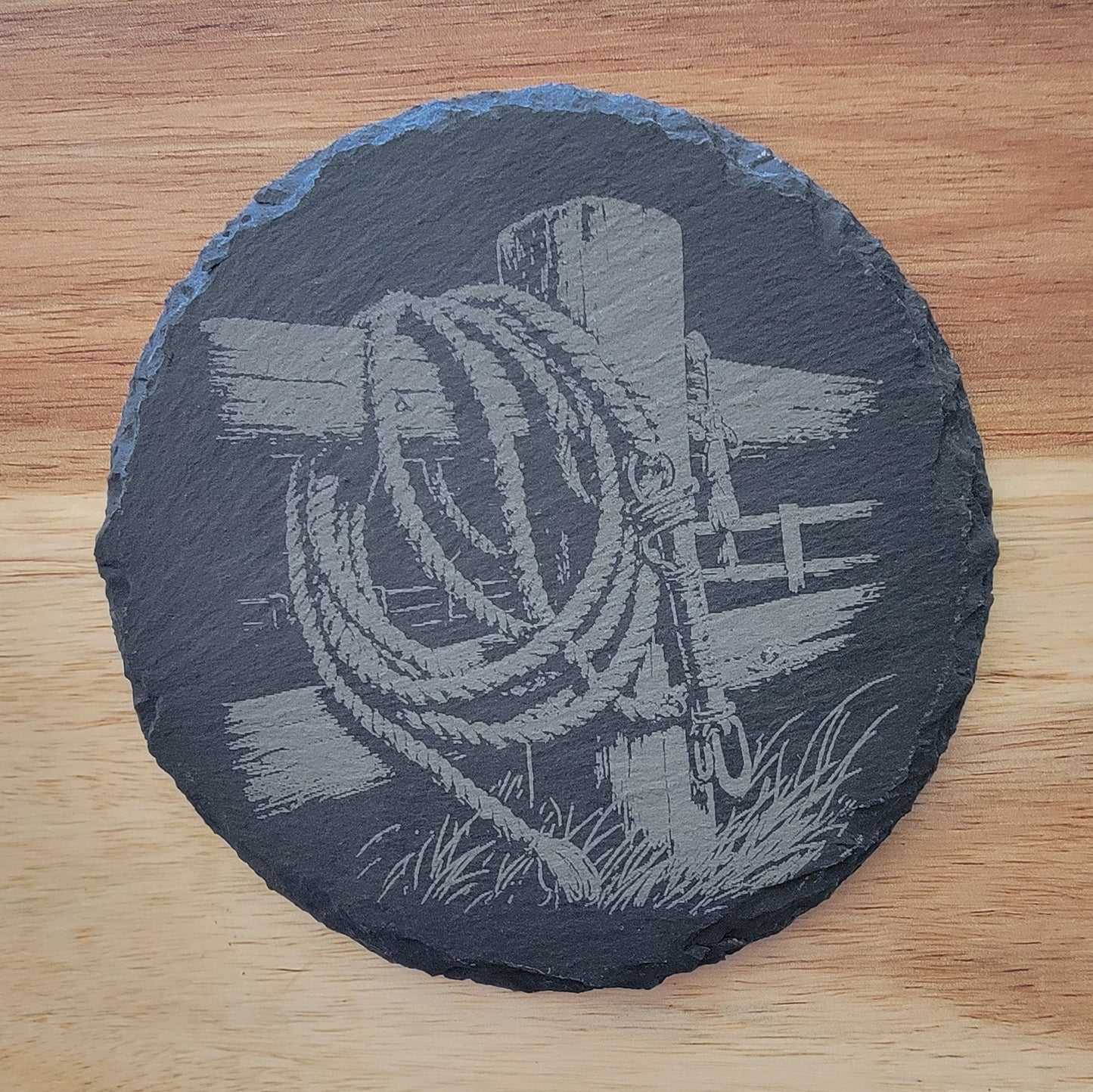 Slate Coaster / Rope on Fence