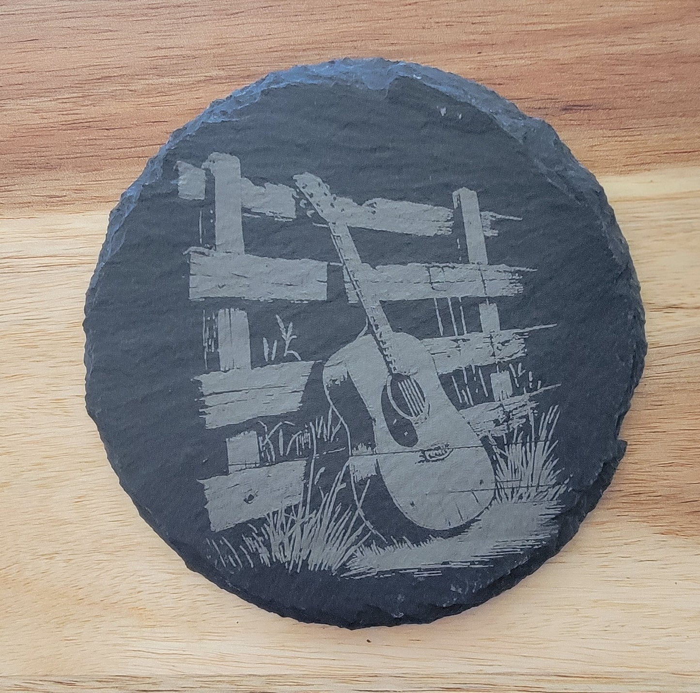 Slate Coaster / Guitar on Fence