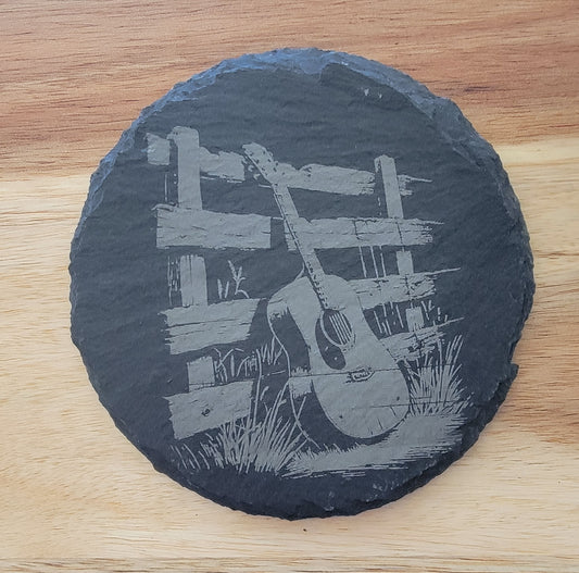 Slate Coaster / Guitar on Fence