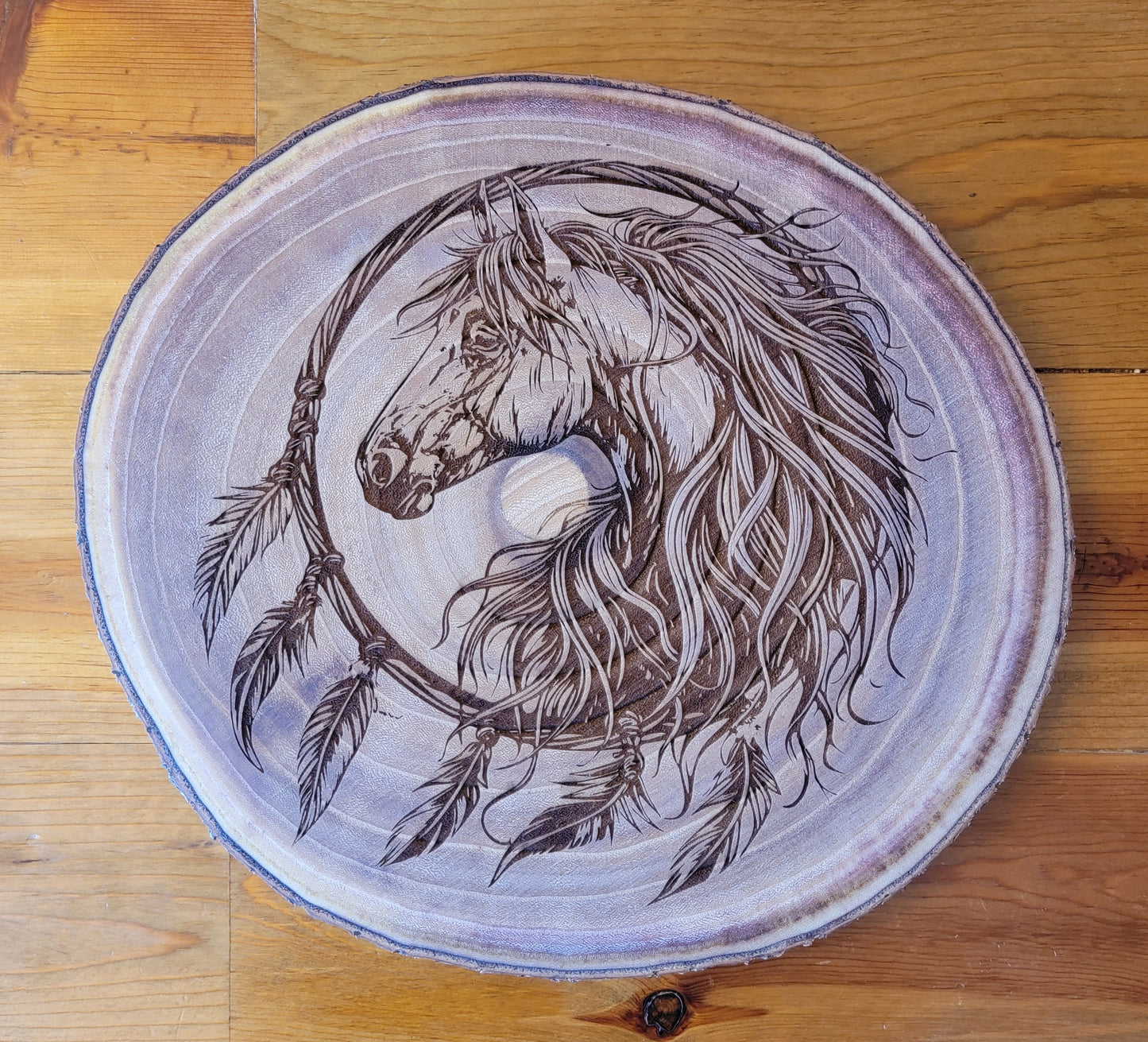 Live Edge Round Wood Slab / Horse Dreamcatcher